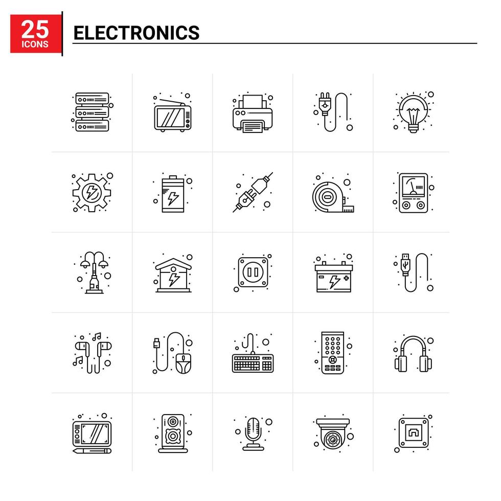 25 Electronics icon set vector background