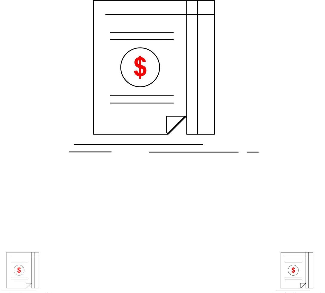 Book Cash Money Novel Bold and thin black line icon set vector