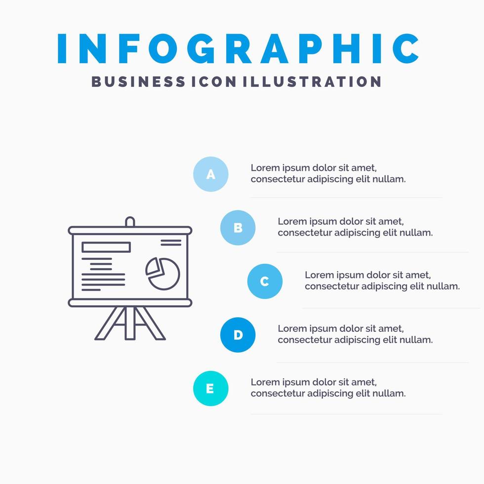 icono de línea de gráfico de proyector de tablero de presentación con fondo de infografía de presentación de 5 pasos vector