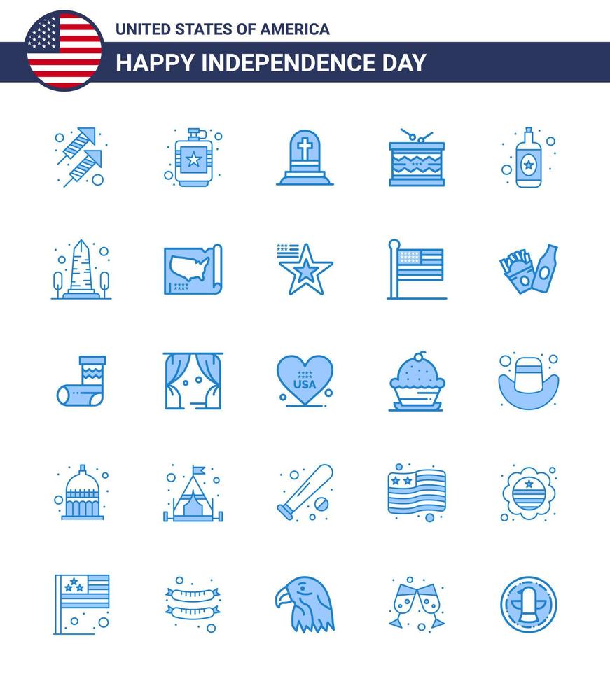 Modern Set of 25 Blues and symbols on USA Independence Day such as st irish liquid instrument rip Editable USA Day Vector Design Elements