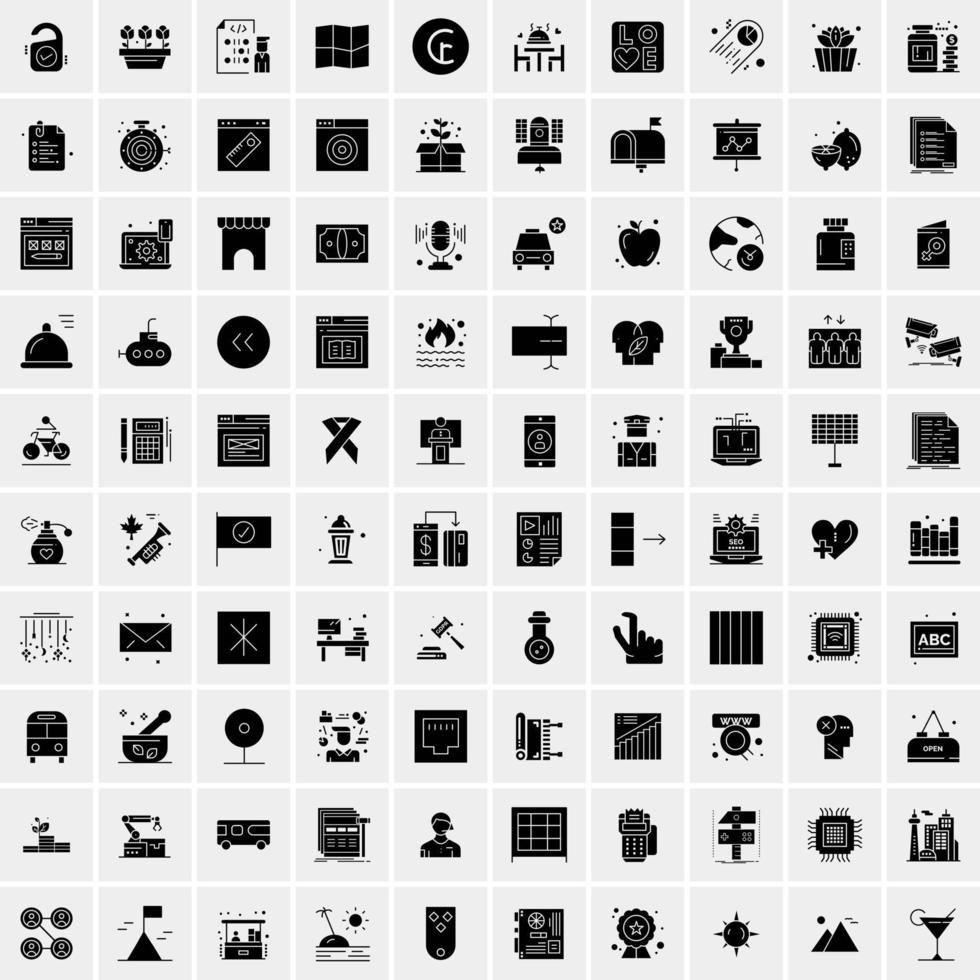 Set of 100 Universal Solid Icons vector