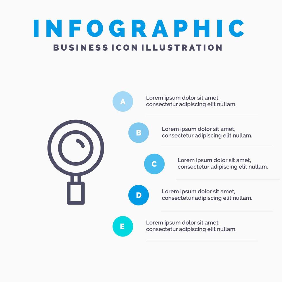 Find Magnifier Magnifying Search Line icon with 5 steps presentation infographics Background vector