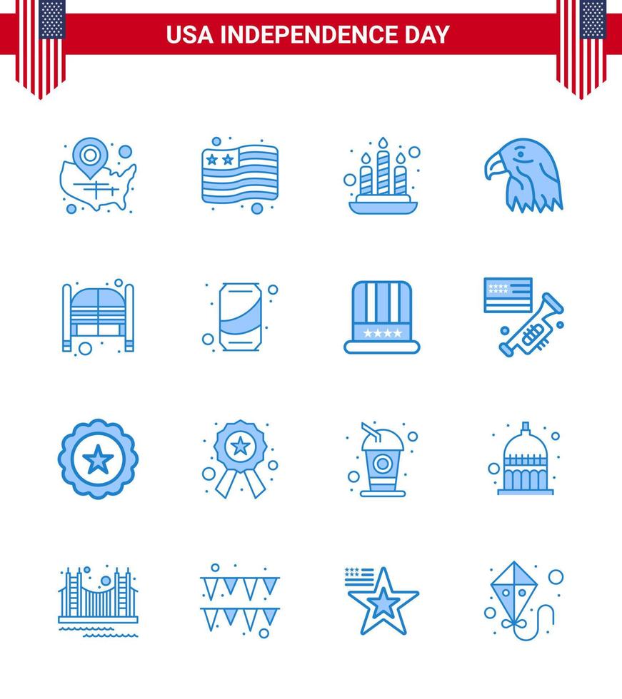 16 iconos creativos de EE. UU. Signos de independencia modernos y símbolos del 4 de julio de salón bar vela EE. UU. pájaro editable día de EE. UU. Elementos de diseño vectorial vector