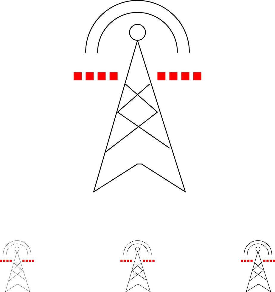 torre eléctrica torre de energía eléctrica computación conjunto de iconos de línea negra audaz y delgada vector