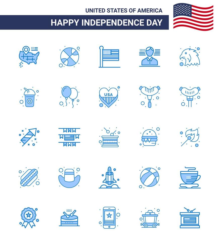 25 estados unidos paquete azul de signos y símbolos del día de la independencia de los estados de aves de botella animal americano editable elementos de diseño vectorial del día de estados unidos vector