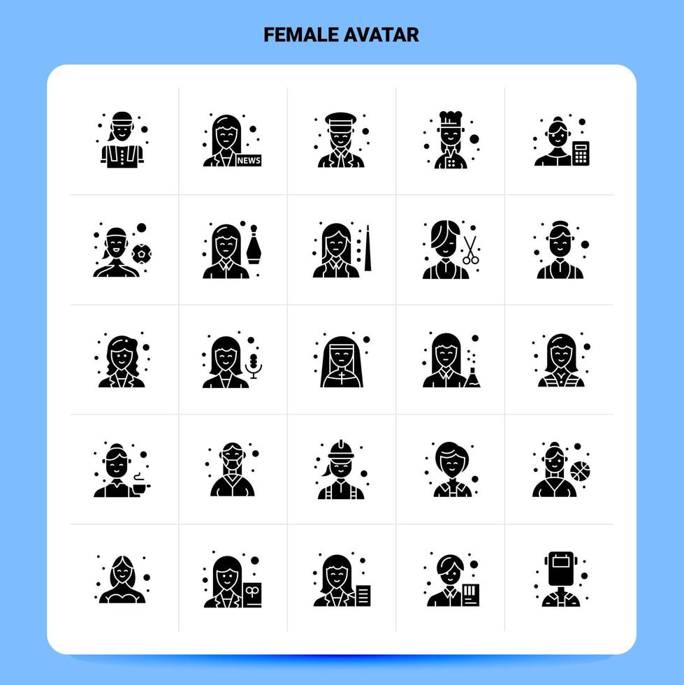 Solid 25 Female Avatar Icon set Vector Glyph Style Design Black Icons Set Web and Mobile Business ideas design Vector Illustration