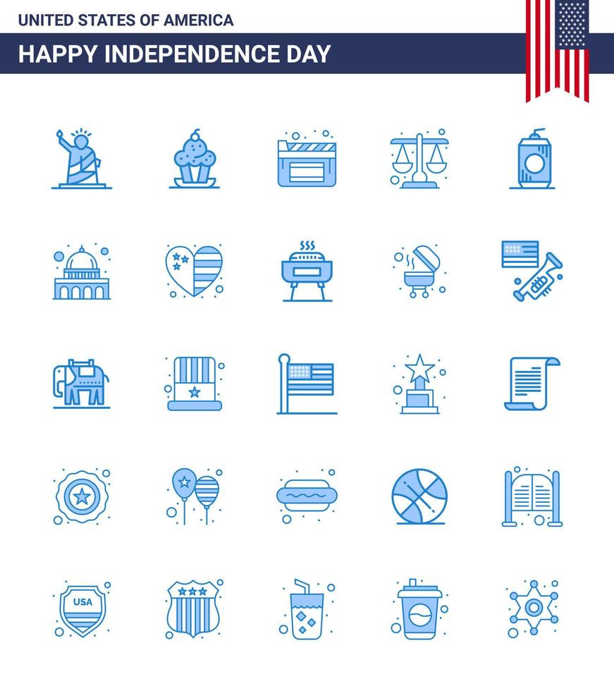 25 iconos creativos de estados unidos signos de independencia modernos y símbolos del 4 de julio de la ley de botella película de justicia dulce elementos de diseño vectorial del día de estados unidos editables vector