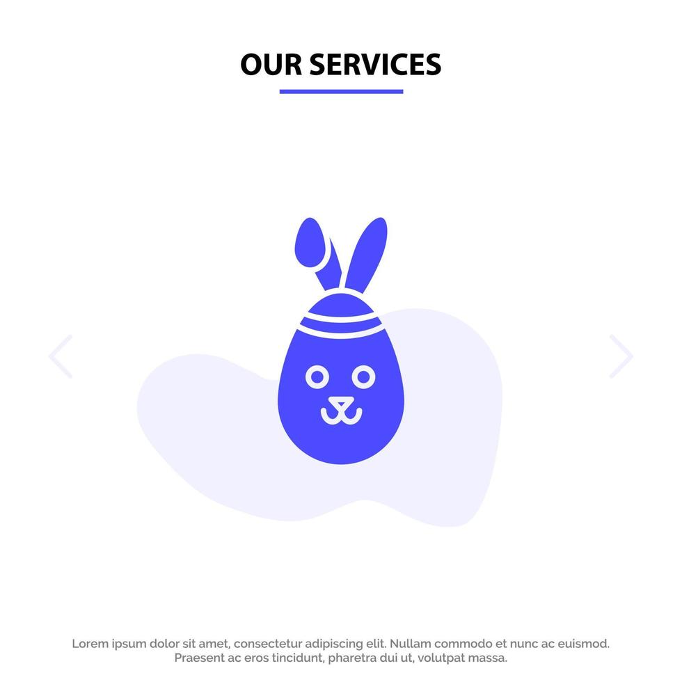 nuestros servicios conejo conejito de pascua icono de glifo sólido plantilla de tarjeta web vector