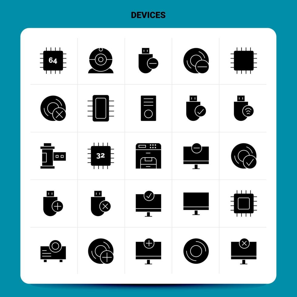 Solid 25 Devices Icon set Vector Glyph Style Design Black Icons Set Web and Mobile Business ideas design Vector Illustration