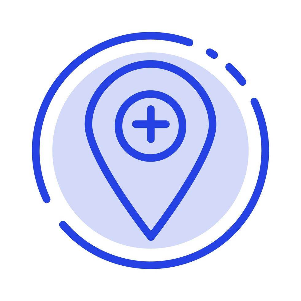 más ubicación mapa marcador pin azul línea punteada icono de línea vector