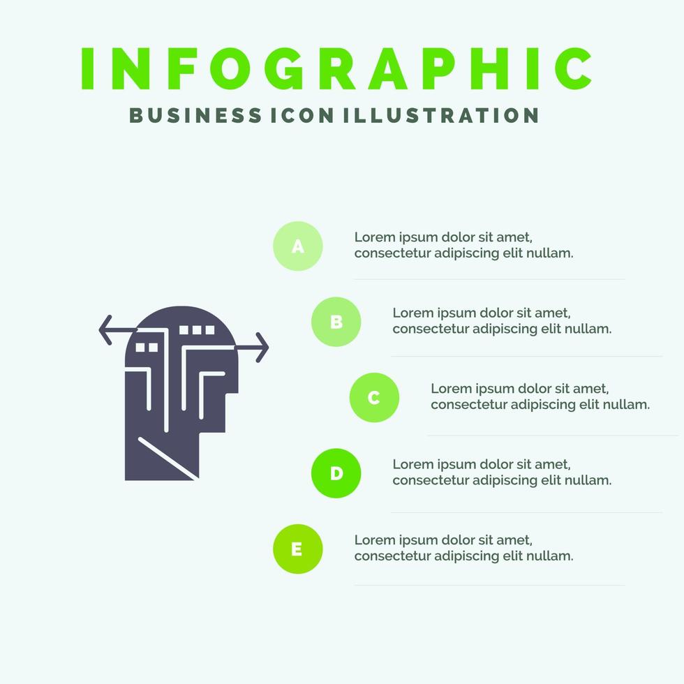 Strategy Thinking Mind Head Solid Icon Infographics 5 Steps Presentation Background vector