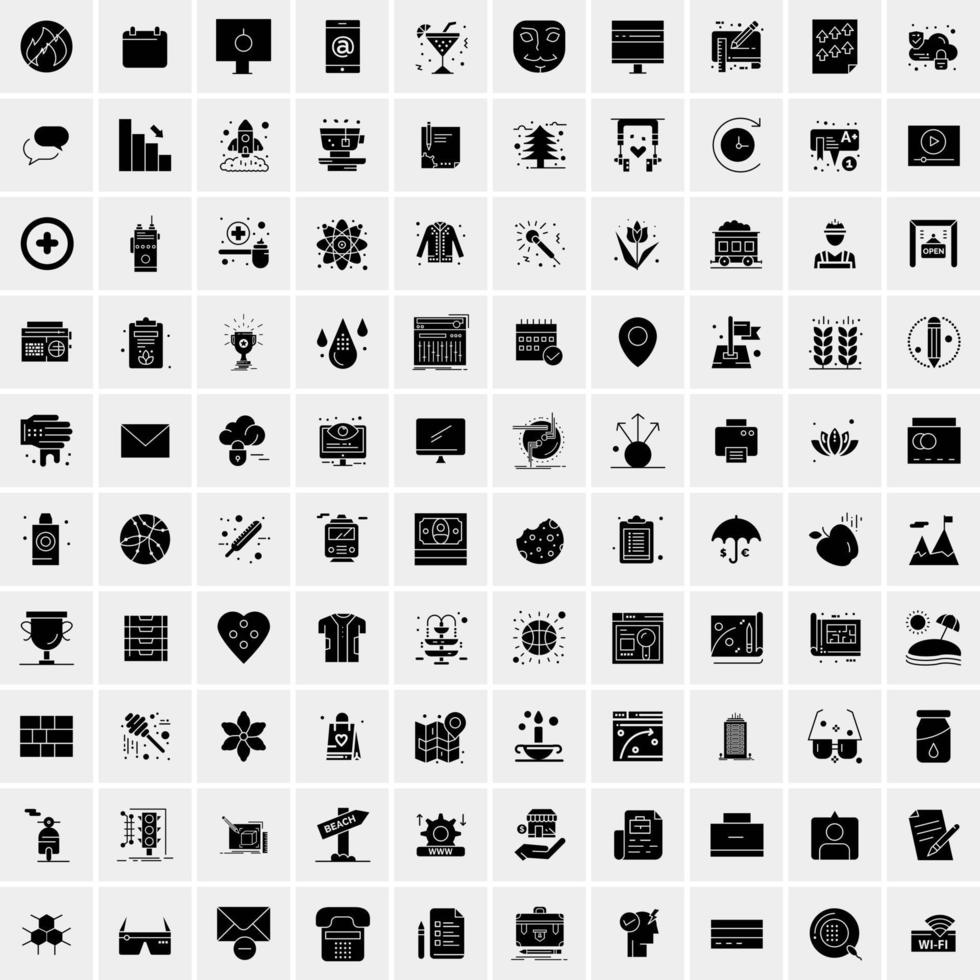 Set of 100 Universal Solid Icons vector