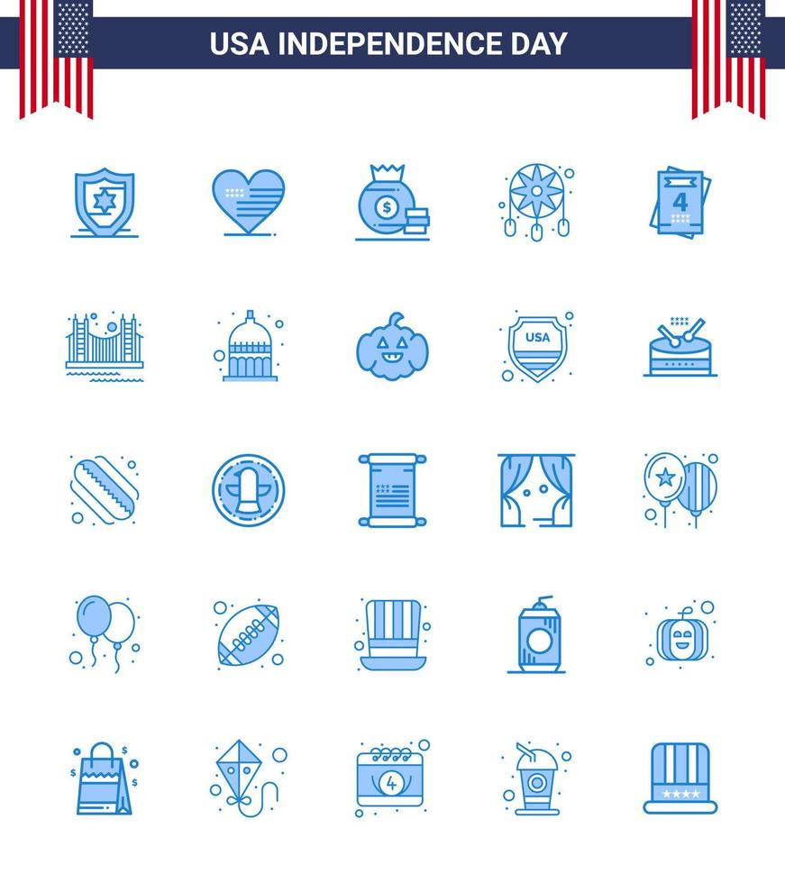 Pack of 25 creative USA Independence Day related Blues of wedding invitation bag western decoration Editable USA Day Vector Design Elements