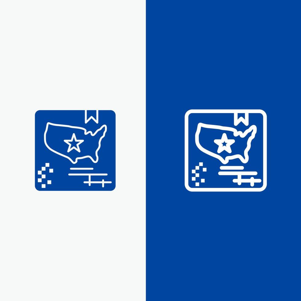 American Flag Map World Line and Glyph Solid icon Blue banner Line and Glyph Solid icon Blue banner vector