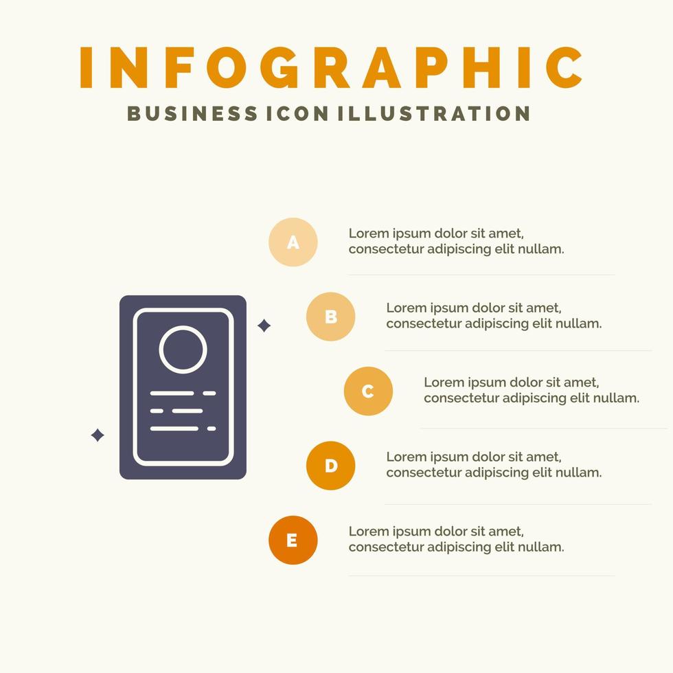 asignación trabajo aplicación prueba sólido icono infografía 5 pasos presentación antecedentes vector