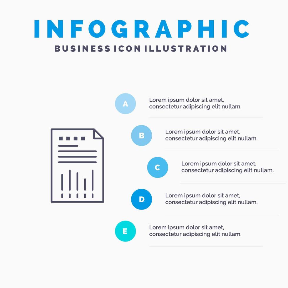 icono de línea de informe de papel de gráfico financiero de datos comerciales de hoja de cálculo con fondo de infografía de presentación de 5 pasos vector