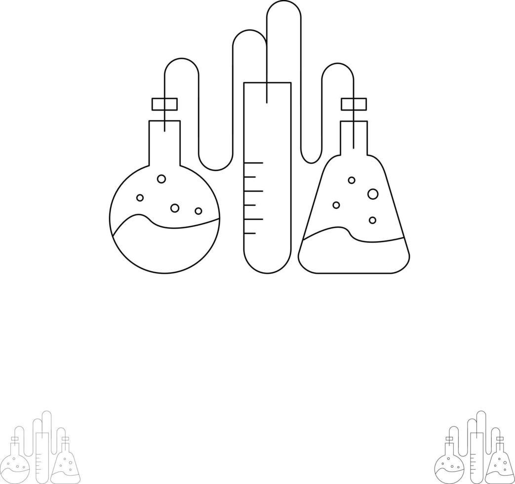 conjunto de iconos de línea negra en negrita y delgada ciencia de laboratorio de dopaje químico vector