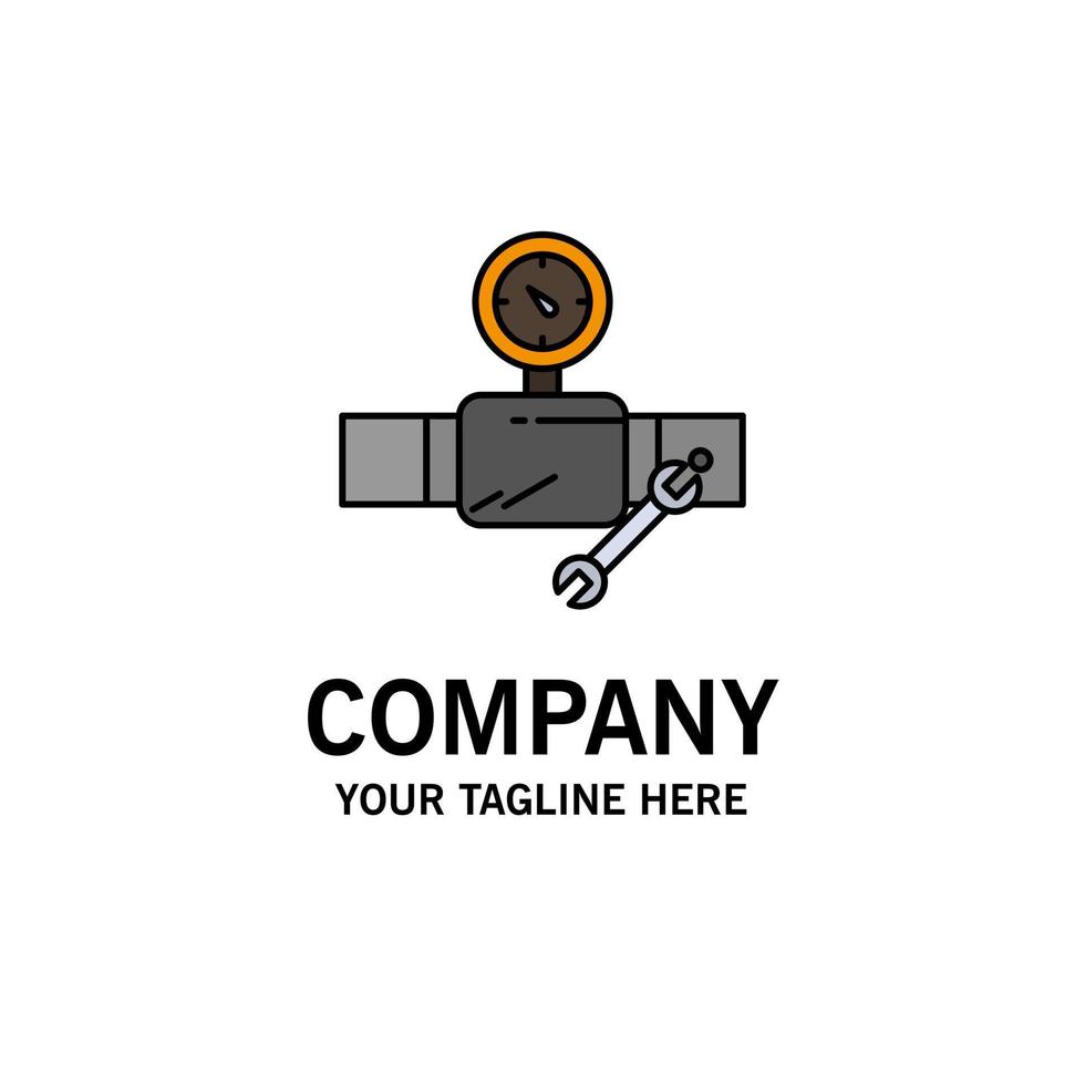 Pipe Building Construction Repair Gage Business Logo Template Flat Color vector