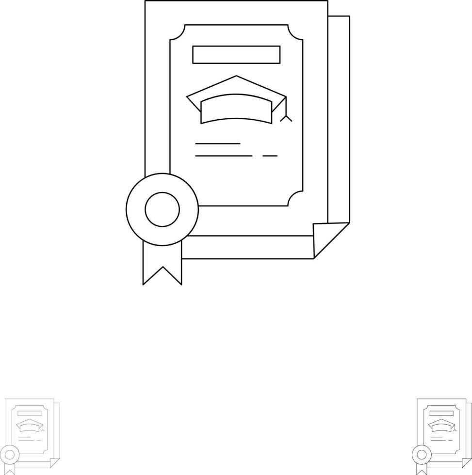 Degree Achievement Certificate Graduate Bold and thin black line icon set vector