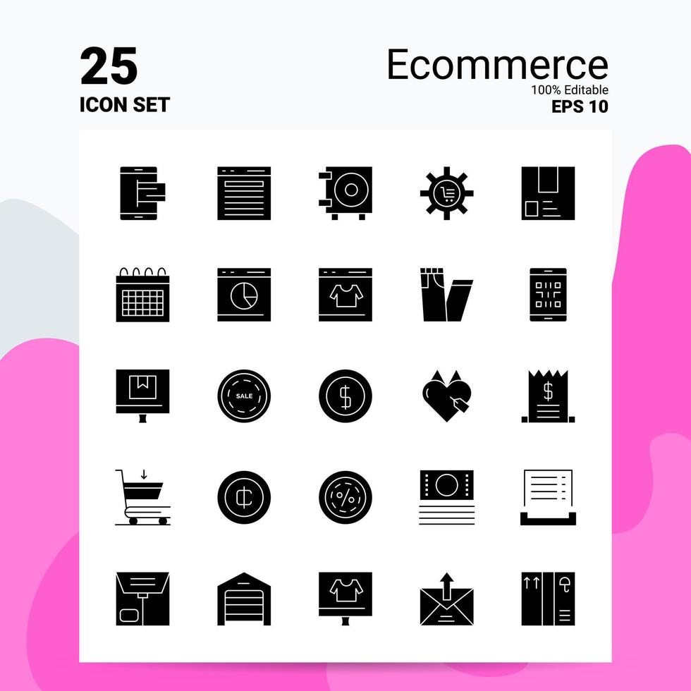 25 Ecommerce Icon Set 100 Editable EPS 10 Files Business Logo Concept Ideas Solid Glyph icon design vector