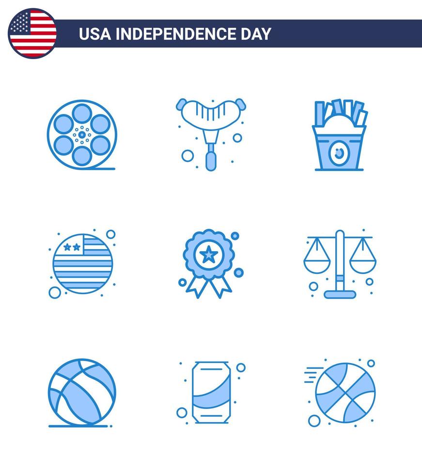 paquete de iconos de vector de stock de día americano 9 signos y símbolos de línea para medalla independencia comida rápida bandera de vacaciones elementos de diseño de vector de día de estados unidos editables