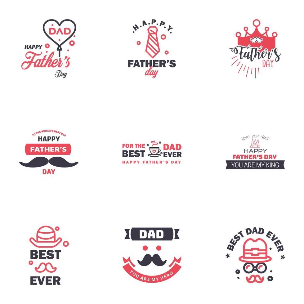 Happy Fathers Day 9 Black and Pink Vector Element Set Ribbons and Labels Editable Vector Design Elements