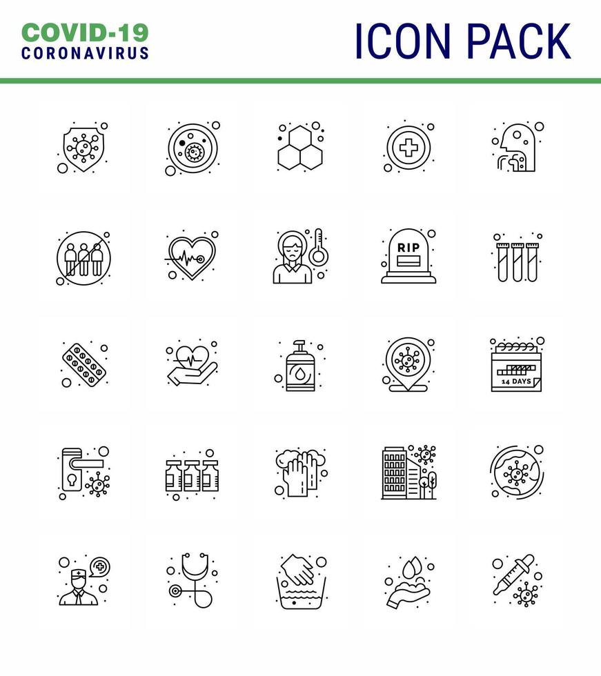 Coronavirus awareness icons 25 line icon Corona Virus Flu Related such as man cough chemistry medical sign healthcare viral coronavirus 2019nov disease Vector Design Elements