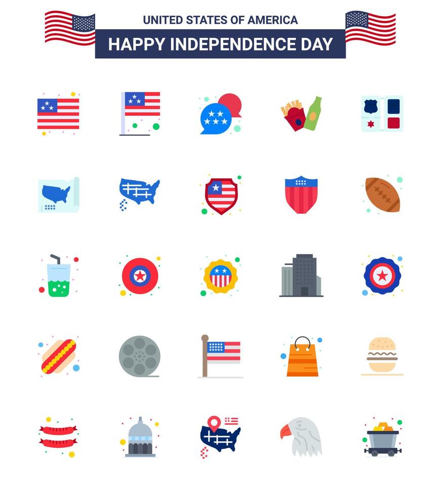 paquete de iconos de vectores de stock del día americano 25 signos y símbolos planos para el escudo estelar usa book frise editable usa day elementos de diseño vectorial