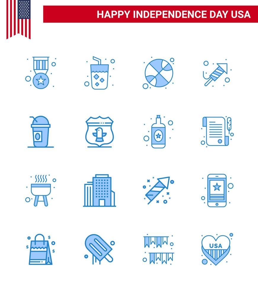 Editable Vector Line Pack of USA Day 16 Simple Blues of american day basketball festival fire work Editable USA Day Vector Design Elements