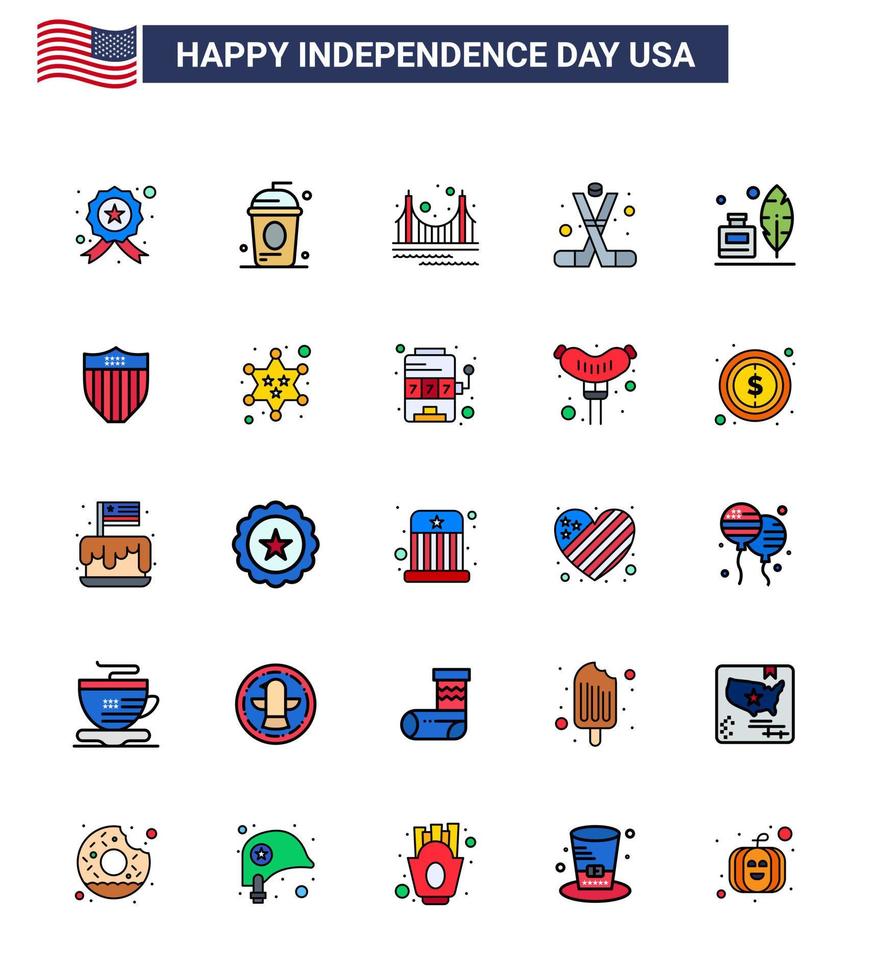 Pack of 25 creative USA Independence Day related Flat Filled Lines of american ice hockey independece hockey landmark Editable USA Day Vector Design Elements