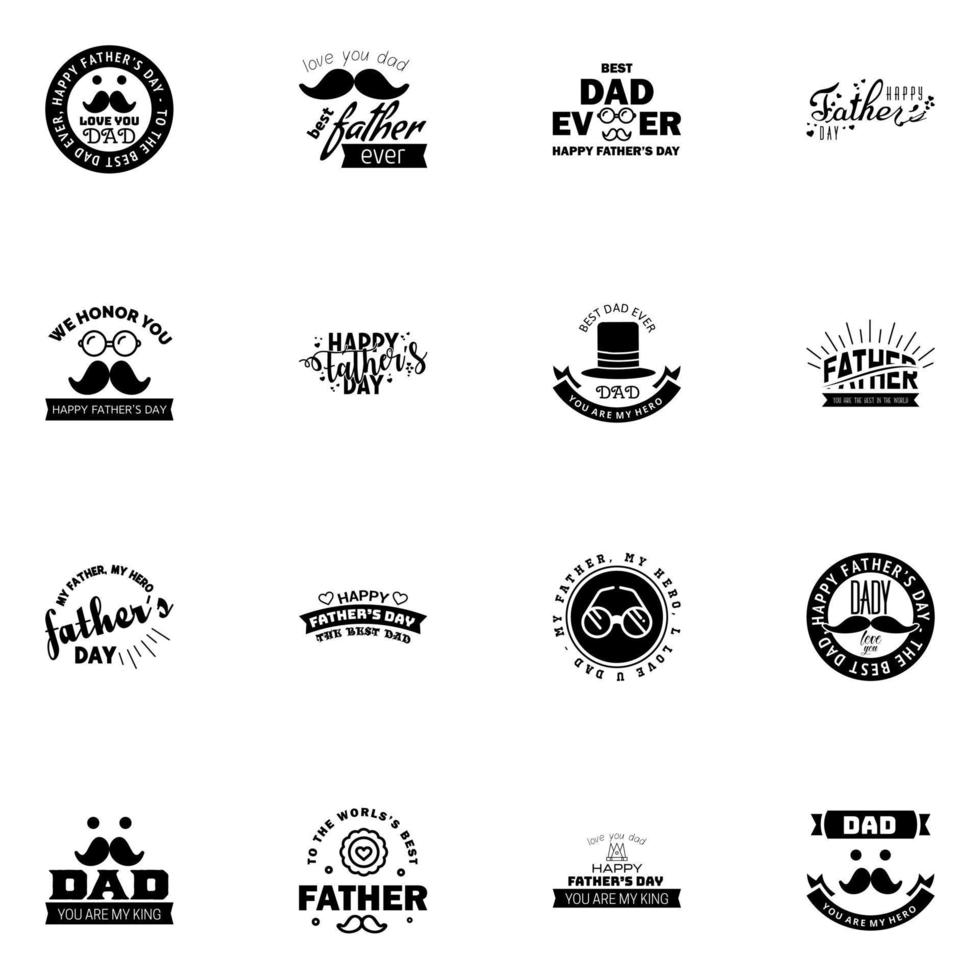 feliz día del padre saludo mano letras insignias 16 negro error tipográfico aislado en blanco plantilla de diseño de tipografía para cartel banner tarjeta de regalo camiseta impresión etiqueta pegatina retro estilo vintage vector i