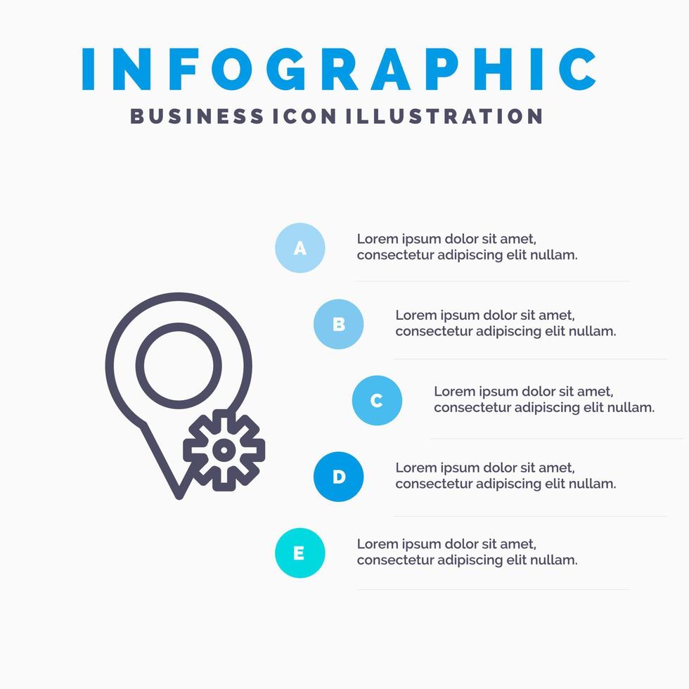 Location Map Settings Line icon with 5 steps presentation infographics Background vector