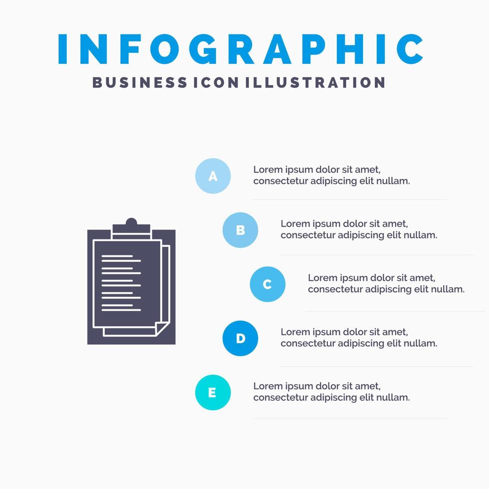 Notepad Report Card Result Presentation Solid Icon Infographics 5 Steps Presentation Background vector