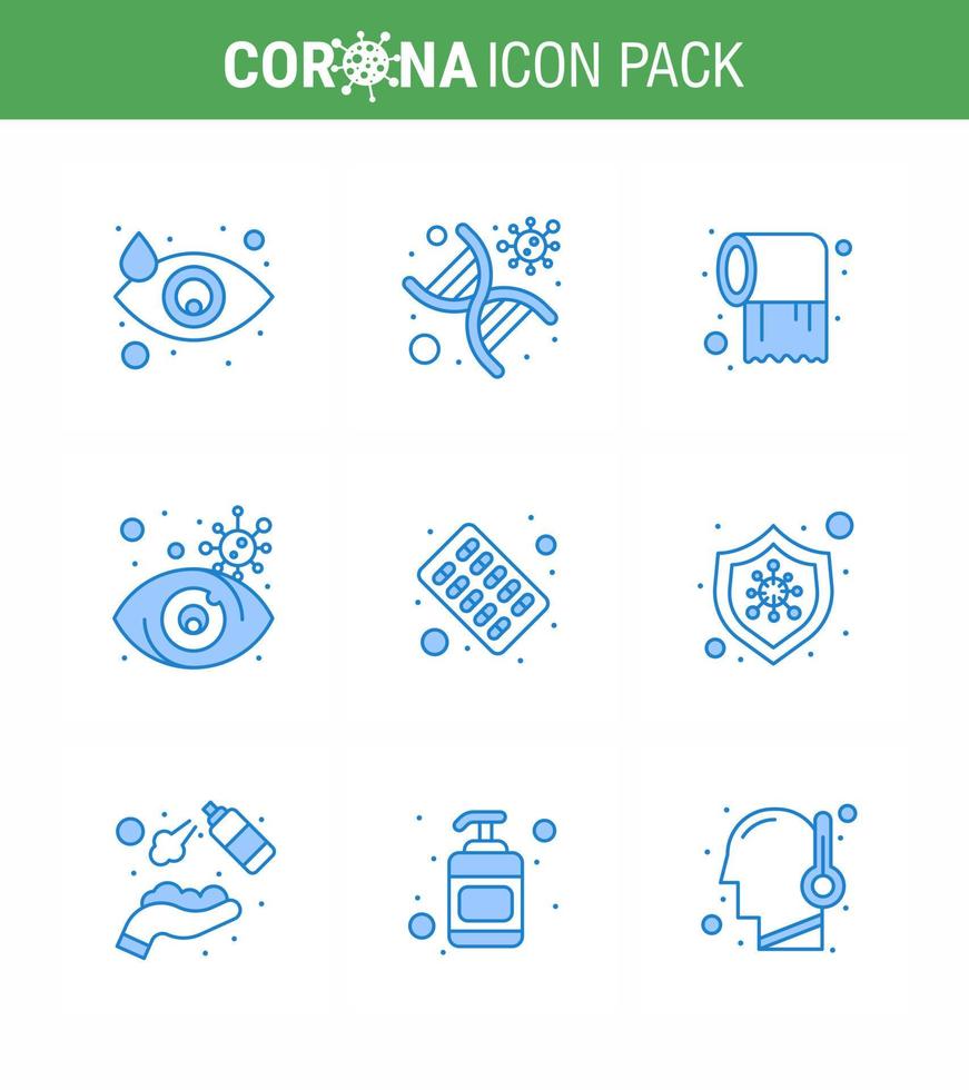 Covid19 Protection CoronaVirus Pendamic 9 Blue icon set such as capsule view virus search care viral coronavirus 2019nov disease Vector Design Elements