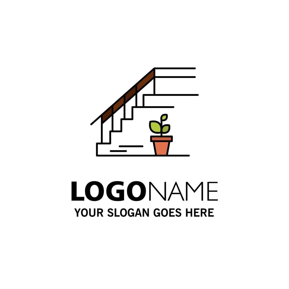 Stairs Upstairs Floor Stage Home Business Logo Template Flat Color vector