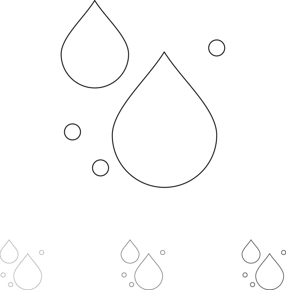 Water Drop Spring Bold and thin black line icon set vector