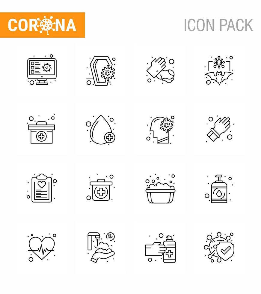 Covid19 Protection CoronaVirus Pendamic 16 Line icon set such as flu carrier infection bat medical viral coronavirus 2019nov disease Vector Design Elements