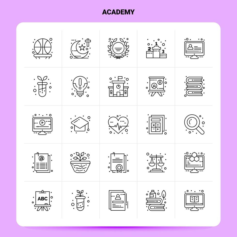 OutLine 25 Academy Icon set Vector Line Style Design Black Icons Set Linear pictogram pack Web and Mobile Business ideas design Vector Illustration