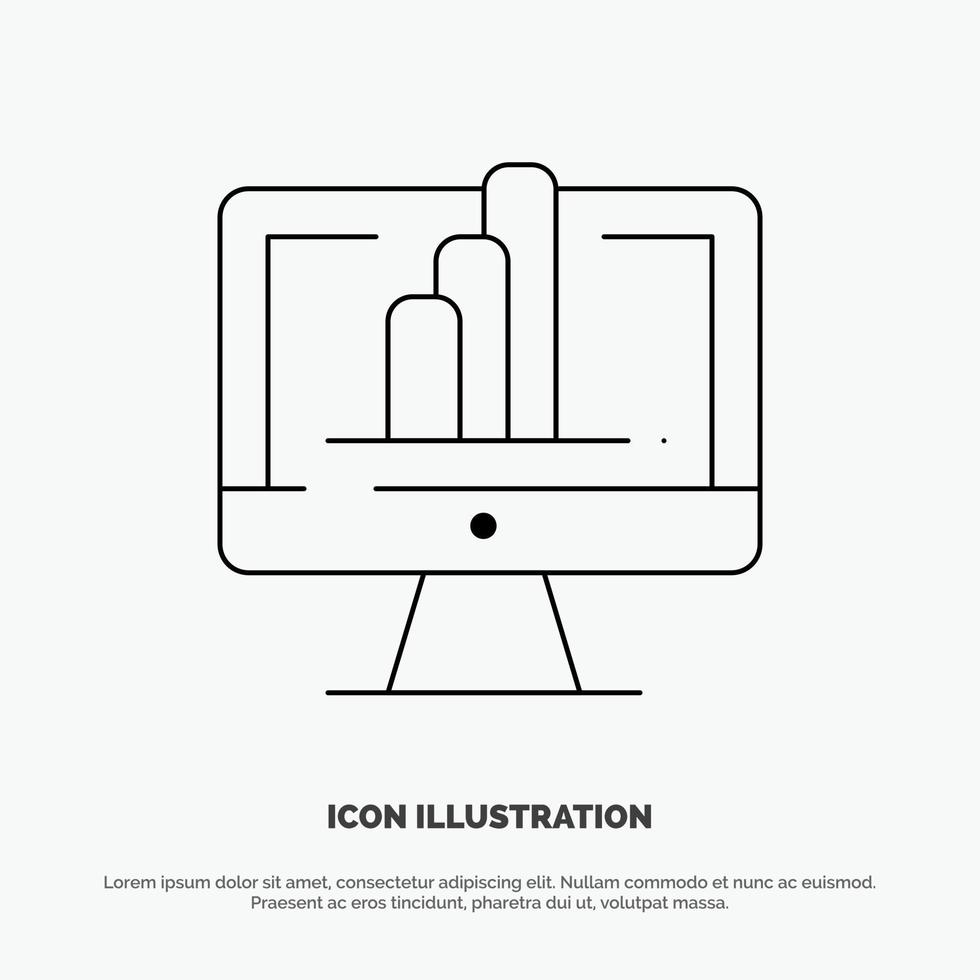 Computer Monitor Shirt Graph Line Icon Vector