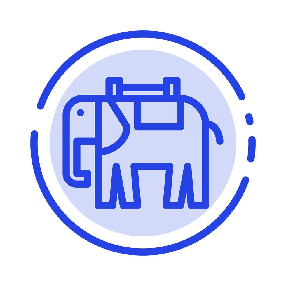 áfrica animal elefante indio azul línea punteada icono de línea vector