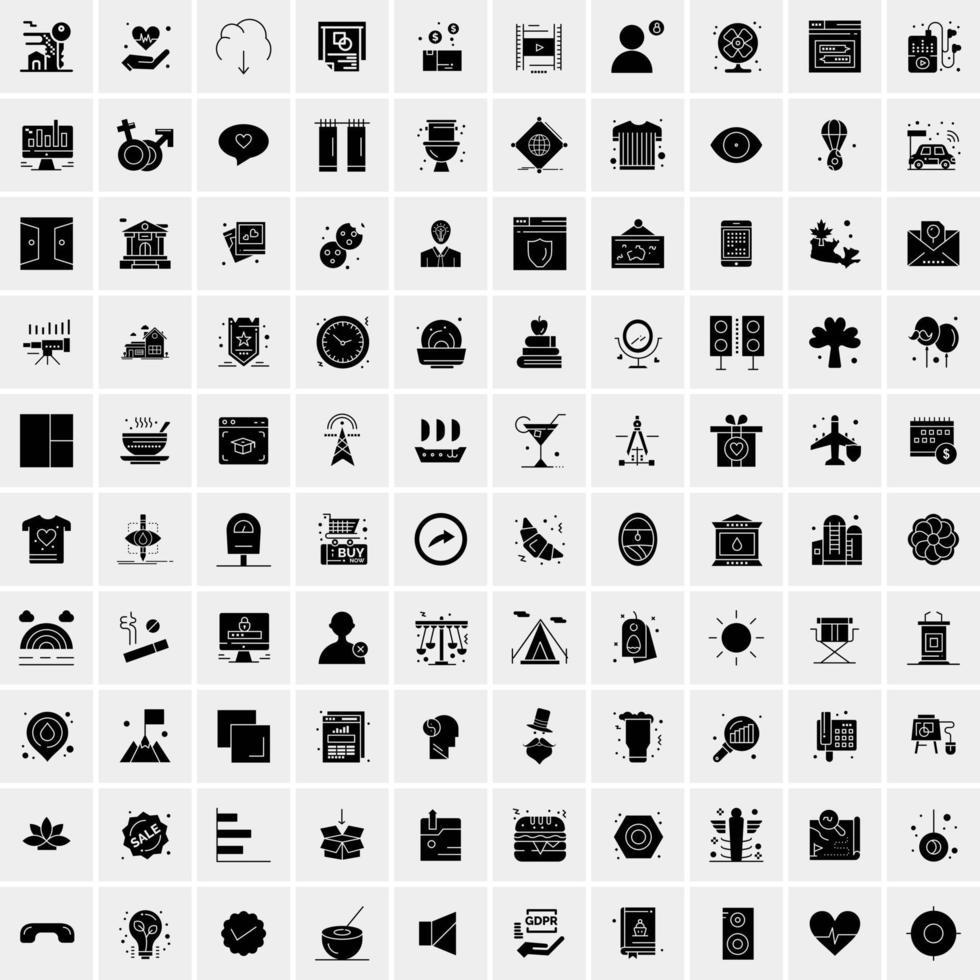 Set of 100 Universal Solid Icons vector