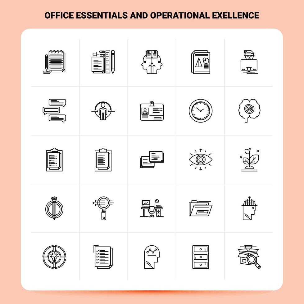 OutLine 25 Office Essentials and Operational Exellence Icon set Vector Line Style Design Black Icons Set Linear pictogram pack Web and Mobile Business ideas design Vector Illustration