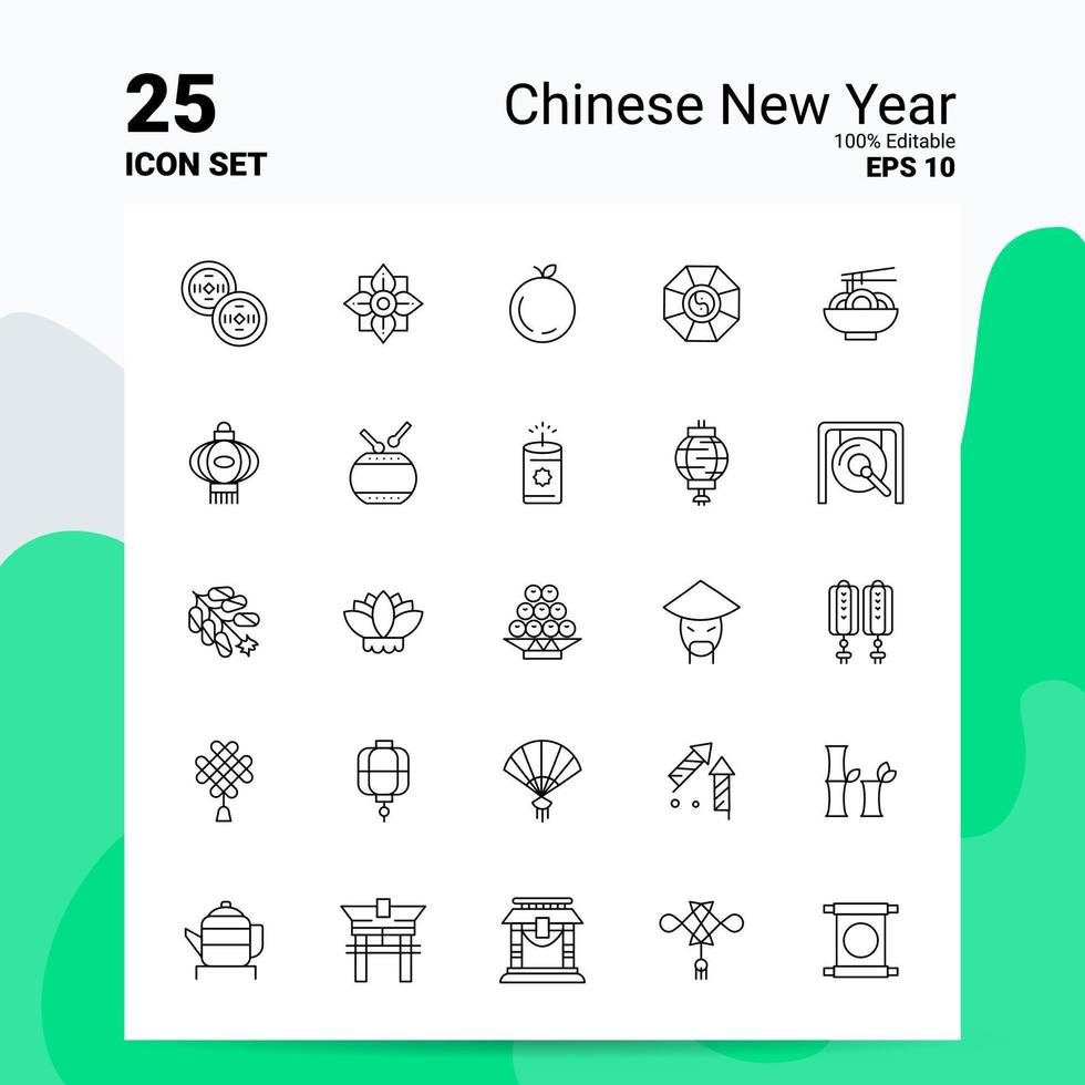 25 conjunto de iconos de año nuevo chino 100 archivos eps 10 editables concepto de logotipo de empresa ideas diseño de icono de línea vector