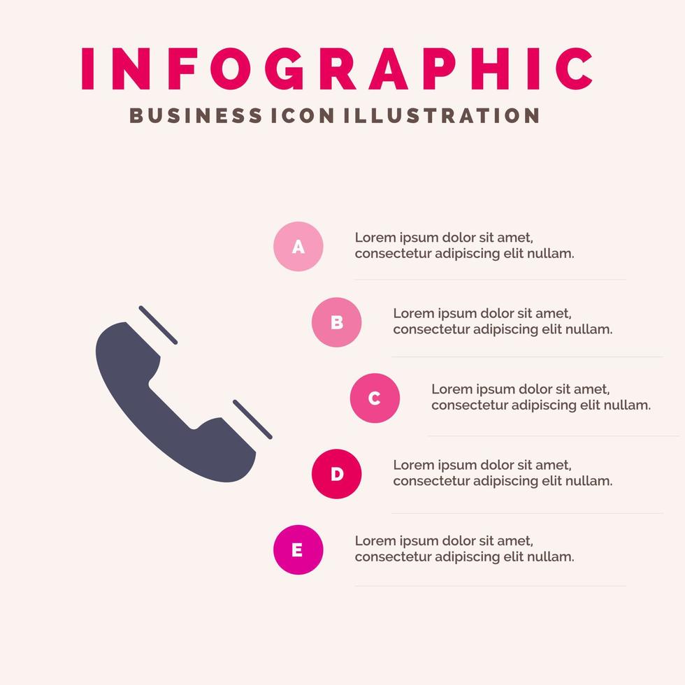 llamada contacto teléfono teléfono anillo sólido icono infografía 5 pasos presentación antecedentes vector