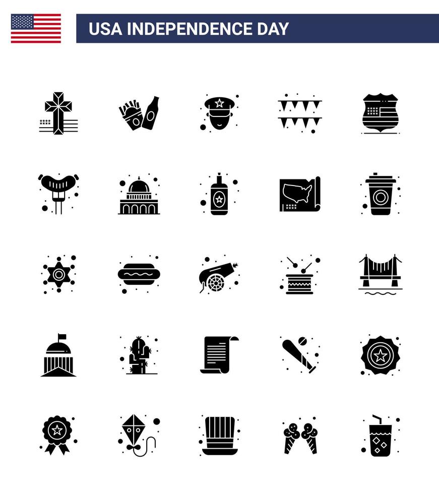 25 Solid Glyph Signs for USA Independence Day frankfurter security police usa shield Editable USA Day Vector Design Elements