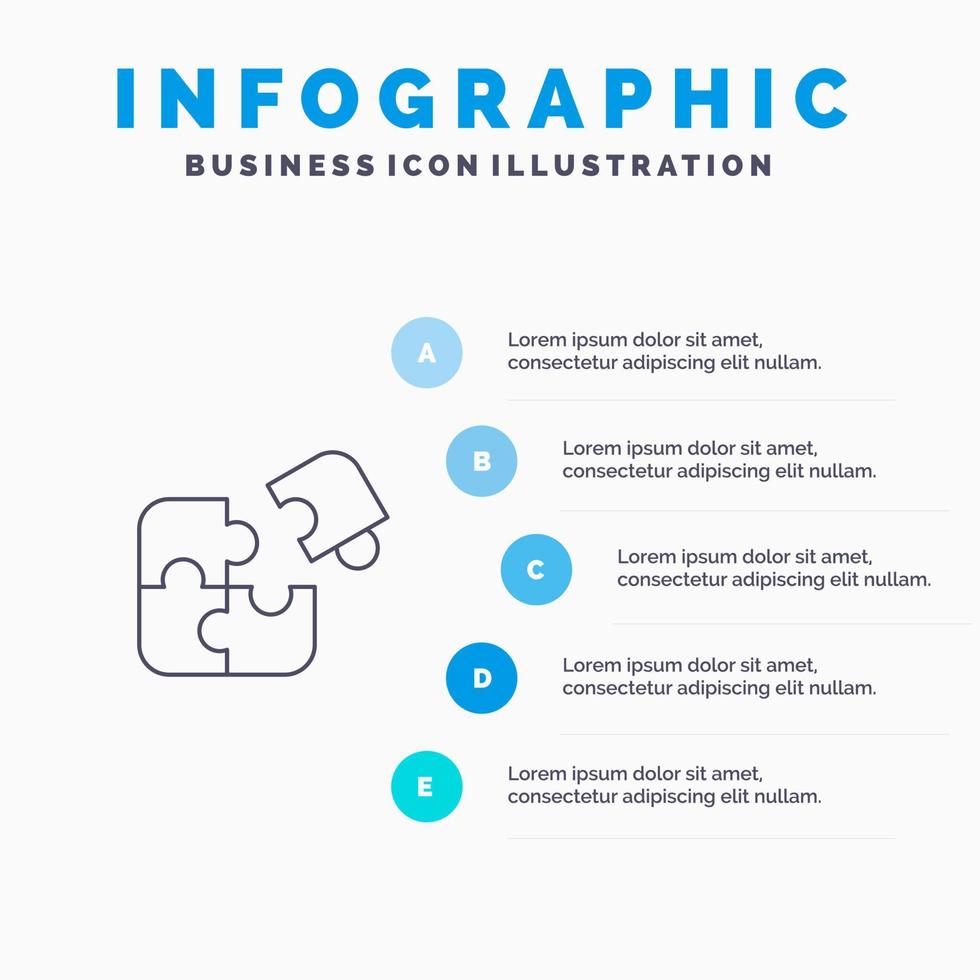 icono de línea de éxito de pieza de coincidencia de rompecabezas de negocios con fondo de infografía de presentación de 5 pasos vector