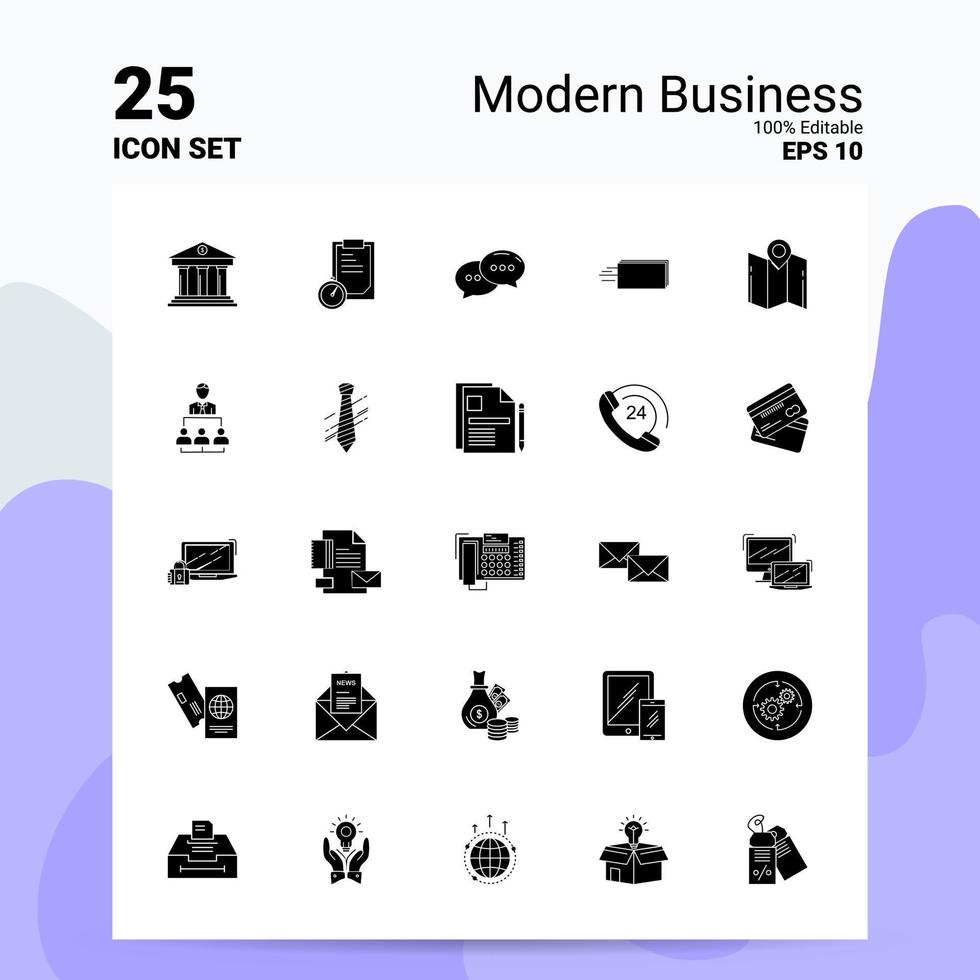 25 Modern Business Icon Set 100 Editable EPS 10 Files Business Logo Concept Ideas Solid Glyph icon design vector