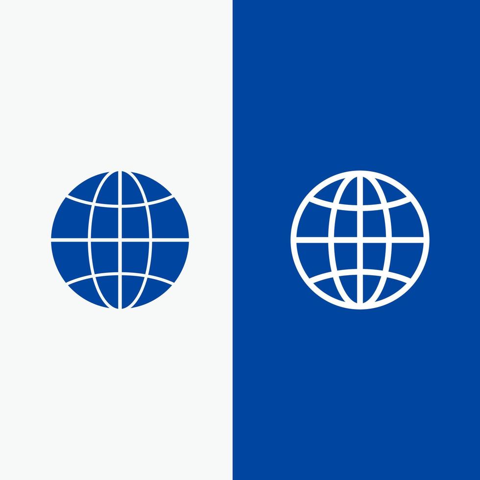 globo terráqueo línea de diseño de internet y glifo icono sólido bandera azul línea y glifo icono sólido bandera azul vector