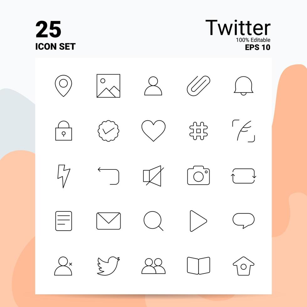 25 conjunto de iconos de twitter 100 archivos eps 10 editables concepto de logotipo de empresa ideas diseño de icono de línea vector