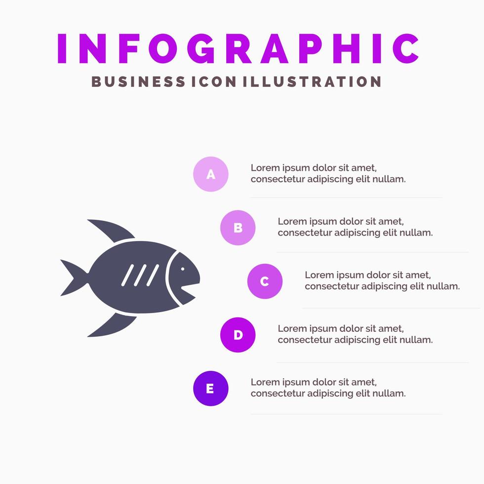 Beach Coast Fish Sea Solid Icon Infographics 5 Steps Presentation Background vector